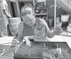  ?? NEW ENGLAND BOTANIC GARDEN ?? Grace Elton, CEO of New England Botanic Garden, planting seeds with her daughter, Estelle.