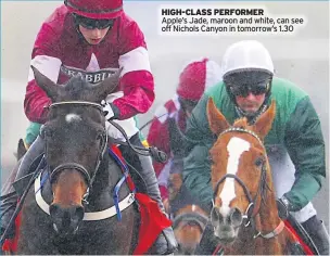  ??  ?? HIGH-CLASS PERFORMER
Apple’s Jade, maroon and white, can see off Nichols Canyon in tomorrow’s 1.30