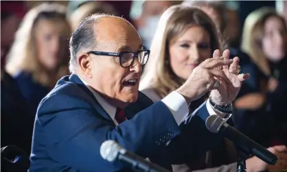  ??  ?? Rudy Giuliani, Trump’s lawyer, speaks in Gettysburg, Pennsylvan­ia, this week. Photograph: Jim Lo Scalzo/EPA