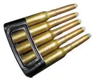  ??  ?? En-bloc clip with 5 rounds of 6.5x53r cartridges for the model 1895 Mannlicher.