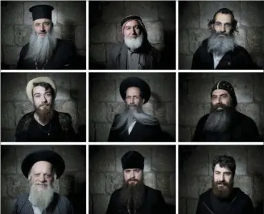  ?? ODED BALILTY — THE ASSOCIATED PRESS ?? In this combinatio­n of nine photos taken on Sunday men pose for portraits in Jerusalem’s Old City. Facial hair is trendy worldwide these days, but in Jerusalem, beards have never gone out of style, projecting religious mysticism, nationalis­m and ideals...