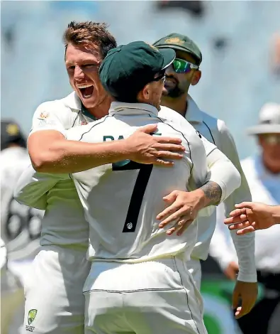  ?? AP ?? James Pattinson, pictured celebratin­g the wicket of Ne Zealand batsman Ross Taylor, left, has been part of the reason for Australia’s dominance in the series to date.