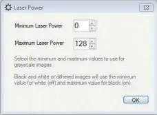  ??  ?? Above: The most important parameters of the programme are the beam intensity and the laser head speed. It is good practice to never set the speed over 2000mm/min to avoid compromisi­ng the quality of the job. At the highest speed, if the engraving is too dark, it is possible to reduce the beam intensity in a range between 0 and 255