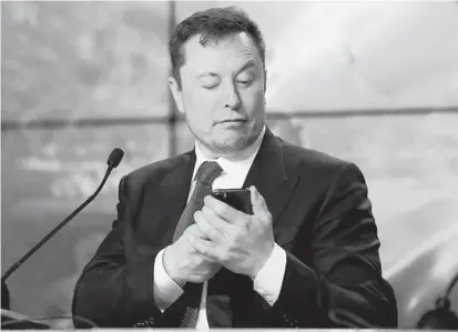  ?? JOHN RAOUX/AP 2020 ?? Tesla and SpaceX CEO Elon Musk declared his intent in April to buy Twitter for $44 billion after rejecting a board seat.