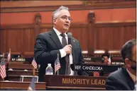  ?? Jessica Hill / Associated Press ?? Connecticu­t House Minority Leader Vincent Candelora, R-North Branford, shown above in January, has been critical of the state for lateness in collecting new payroll taxes from the public and private sectors.