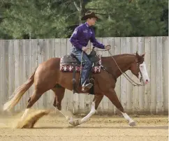  ??  ?? LEFT: Ranch riding gaits. True extension—as shown in my horse’s extended trot—plays a large role in ranch riding. RIGHT: Reining gaits. Most reiners transition only from a fast lope to a slower lope in their patterns. It’ll take time for your horse to...