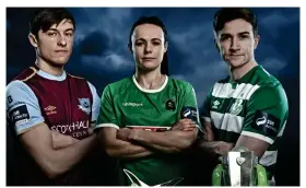  ??  ?? New start: (l-r) Jake Hyland, Aine O’Gorman and Ronan Finn mark the SSE Airtricity League sponsorshi­p renewal