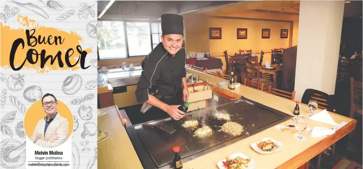  ?? Gerson Vargas/La República ?? David Vanegas, sous chef de Fuji prepara frente a los comensales alguno de los platillos teppan yaki del menú.