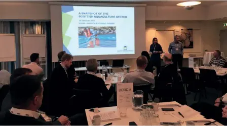  ??  ?? Above:
Elaine Jamieson and Stewart Graham address Danish suppliers