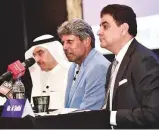  ?? Virendra Saklani/Gulf News ?? Kapil Dev (centre) with Ajay Sethi, ■ chairman of Channel 2 Group Corporatio­n, and Abdullah Mohammad Al Murad, Chairman of Al Murad Group, addressing the media yesterday.