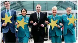  ??  ?? IAG boss Willie Walsh, pictured with Norwegian CEO Bjorn Kjos, said it would be ‘foolish’ not to exploit Aer Lingus’ growth opportunit­ies. Left, Aer Lingus CEO Stephen Kavanagh, centre, is looking at two new US routes