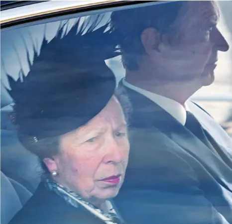  ?? ?? Long road ahead: Princess Anne and Vice Admiral Sir Timothy Laurence travel behind the hearse yesterday