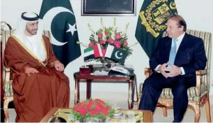  ??  ?? UAE Foreign Minister Shaikh Abdullah holds talks with Prime Minister Nawaz Sharif in Islamabad. — Wam