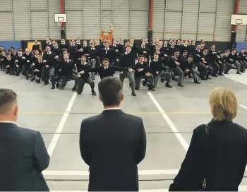  ?? CHRIS McKEEN/STUFF ?? Associate Education Minister David Seymour was challenged by a haka at the Vanguard Military School in Rosedale.