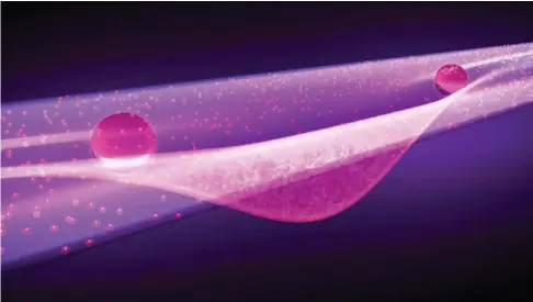  ??  ?? Une paire de quasi-particules de Majorana (les sphères, sur cette vue d’artiste) forme un état quantique délocalisé dans l’espace.