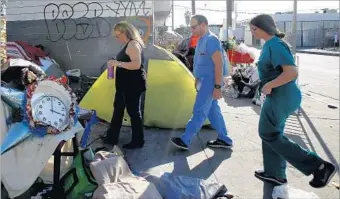  ??  ?? ON SKID ROW, Partovi, Frerking and Altieri frequently encounter gravely disabled homeless people who are unable to provide for their basic personal needs for food, clothing or shelter.