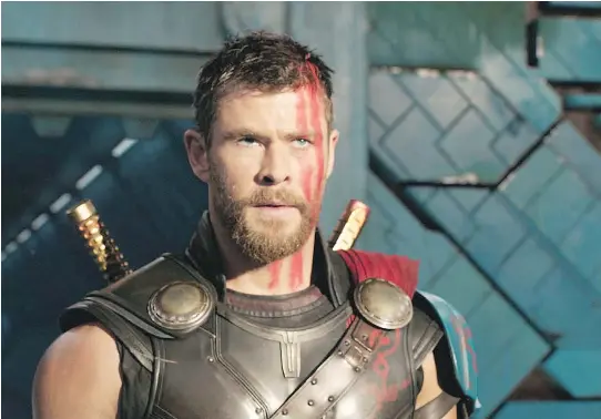  ?? PHOTOS: MARVEL STUDIOS ?? Chris Hemsworth has a rough ride in Thor: Ragnarok — he loses his hammer and, among other things, is forcibly barbered. But he does gain a sense of humour.