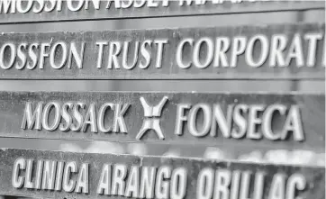  ?? [AP FILE PHOTO] ?? A marquee on a building in Panama City, Panama, lists the Mossack Fonseca law firm, one of the leaders in setting up offshore bank accounts for the rich and powerful.