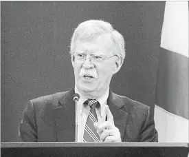  ?? SHAKH AIVAZOV THE ASSOCIATED PRESS ?? U.S. national security adviser John Bolton speaks after his meetings with Georgian officials in Tbilisi, Georgia, Friday. No date has been set for the upcoming Putin-Trump meeting.