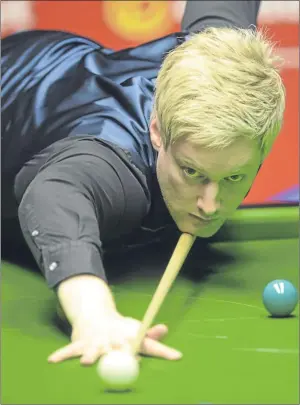  ??  ?? Neil Robertson: missed two chances to claim his 100th century of the season.