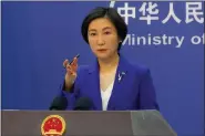  ?? ASSOCIATED PRESS FILE PHOTO ?? Chinese Foreign Ministry spokespers­on Mao Ning gestures during a press conference at the Ministry of Foreign Affairs in Beijing, Thursday, Oct 13, 2022.