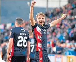  ??  ?? Ross County’s Jamie Linsdaycel­ebrates hisclinchi­ng goal