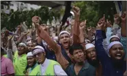  ?? (AP/Mahmud Hossain Opu) ?? Muslims shout slogans against Nupur Sharma, a spokespers­on of India’s governing Hindu nationalis­t Bharatiya Janata Party, during a protest outside of a mosque Thursday in Dhaka, Bangladesh.