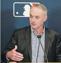  ?? JOHN RAOUX THE ASSOCIATED PRESS FILE PHOTO ?? Last week Rob Manfred said with absolute certainty — “100 per cent” — that there would be baseball this year. On Monday, he told ESPN he was “not confident” there would be a season at all.