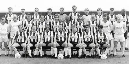  ??  ?? The Bath City squad pictured in the 1991/92 season - Tony Ricketts is in the middle of the front row with Dave Palmer to his left and Jerry Gill furthest right in the front row