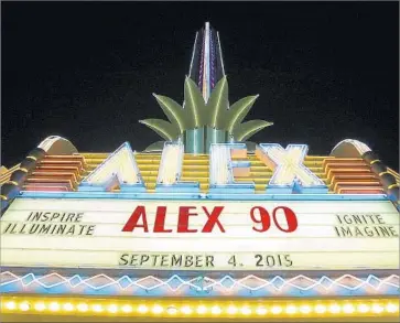  ?? Tim Berger Glendale News Press ?? THE ALEX THEATRE in Glendale, adorned with Greek and Egyptian motifs and featuring a 100-foot Art Deco neon tower, first opened Sept. 4, 1925. It underwent a 6,600-square-foot renovation in 2013.