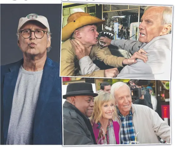  ??  ?? Clockwise from far left: John Cleese; Paul Hogan; Chevy Chase; a scene from The Very Excellent Mr Dundee; and Hogan with costars Reginald VelJohnson and Olivia Newton-John.