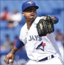  ?? JON BLACKER - THE ASSOCIATED PRESS ?? Toronto Blue Jays’ Marcus Stroman pitches during first-inning baseball game action against the Kansas City Royals in Toronto, Saturday, June 29, 2019.