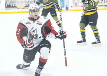  ?? BOB TYMCZYSZYN/STANDARD FILE PHOTO ?? Johnny Corneil is shown in this photo from December 2013 after scoring a goal against the North Bay Battalion.