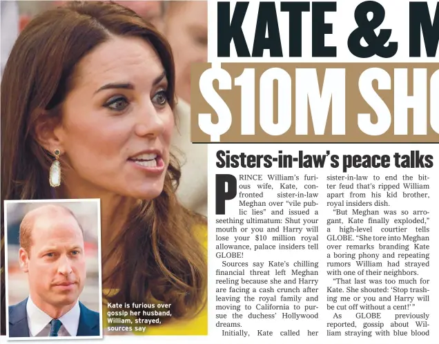  ??  ?? Kate is furious over
gossip her husband,
William, strayed,
sources say