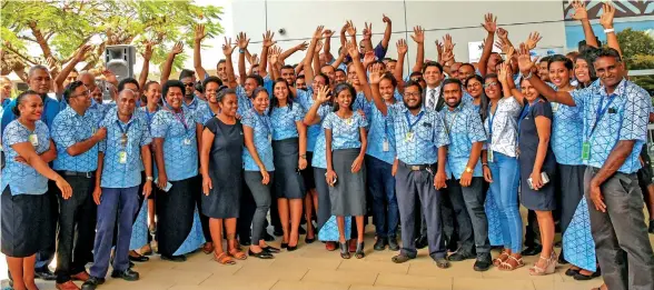  ?? Photo: DEPTFO NEWS ?? Fiji Airports employees with the Acting Prime Minister and Attorney-General Aiyaz Sayed-Khaiyum after the bonus announceme­nt on December 14, 2018.