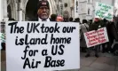  ??  ?? Chagos islanders outside the High Court in 2017, where they have been fighting against their eviction from the Indian Ocean territory. Photograph: Fiona Hanson/PA