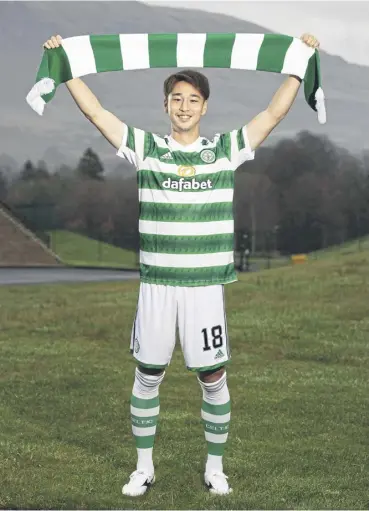  ?? ?? New Celtic signing Yuki Kobayashi was paraded at Lennoxtown yesterday