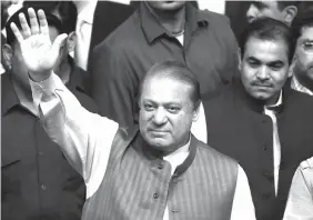  ?? AGENCE FRANCE PRESSE ?? Sacked Pakistani Prime Minister Nawaz Sharif gestures during the PML-N Workers convention in Lahore.