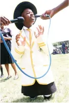  ?? - Pictures: John Manzongo ?? One of the school children living with disability pose questions to career resource persons during a career guidance, grooming, etiquette and stay in school programme organised by First Lady Dr Auxillia Mnangagwa in Mashonalan­d East on Monday.