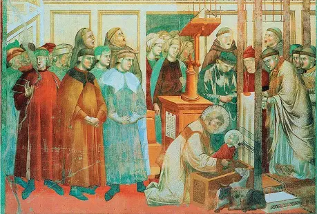  ??  ?? Giotto (1267 circa -1337), Presepe di Greccio (1295-1299 circa, particolar­e), Assisi, Basilica superiore. L’affresco fa parte delle Storie di San Francesco
