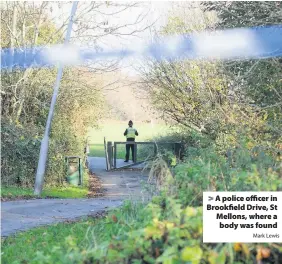  ?? Mark Lewis ?? &gt; A police officer in Brookfield Drive, St Mellons, where a body was found