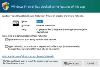  ??  ?? The Windows Firewall wants to know if the program is legit and should be allowed internet access.