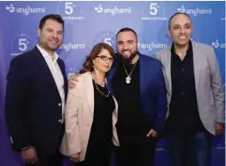  ??  ?? Eddy Maroun, Therese Slaiby, Wassim "Sal" Slaiby, and Elie Habib at Anghami’s fifth anniversar­y party in Lebanon.