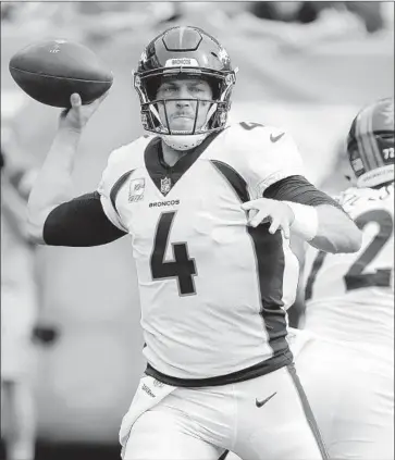  ?? Seth Wenig Associated Press ?? CASE KEENUM, a seventh-year pro, has passed for 1,305 yards and five touchdowns with seven intercepti­ons for the Denver Broncos this season. Keenum led the Rams offense in 2016, Jared Goff ’s rookie season.