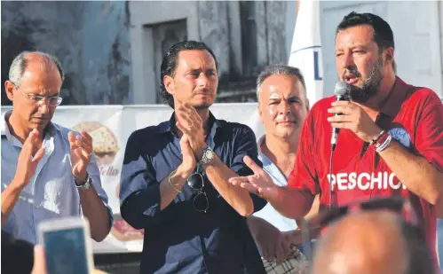  ??  ?? Italian Deputy Prime Minister and Interior Minister, Matteo Salvini, speaks during a rally in Peschici