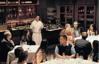  ?? Michael Macor / The Chronicle ?? Alexander’s Steakhouse chef Marc Zimmerman welcomes diners to the six-course dinner and fundraiser featuring a foie gras menu to fight the upcoming statewide ban on the food.