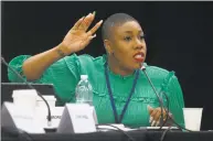  ?? Paul Chinn / The San Francisco Chronicle ?? Symone Sanders speaks during a meeting of the Resolution­s Committee at the DNC summer meeting at the Hilton Hotel in San Francisco on Aug. 22, 2019.