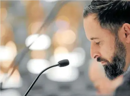  ?? Foto: Efe ?? El presidente de Vox, Santiago Abascal, durante su participac­ión en un desayuno-coloquio.