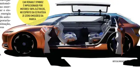  ??  ?? O CONCEPT
CAR RENAULT SYMBIOZ É IMPULSIONA­DO POR MOTORES 100% ELÉTRICOS, NO ESPÍRITO DA ESTRATÉGIA ZE (ZERO EMISSÕES) DA MARCA.