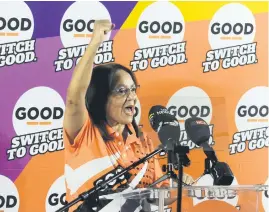  ?? Picture: Neil McCartney ?? FIRED UP. Good leader Patricia de Lille in full cry at the party’s manifesto launch at Liliesleaf Farm on Saturday.